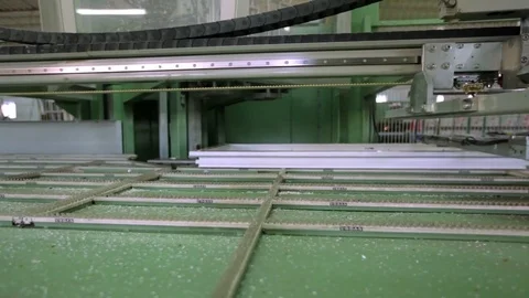 Line production of plastic windows. Plastic window frames move along the Stock Footage 83795451
