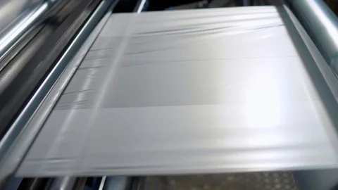 Line for the production of polyethylene or polypropylene bags Stock Footage 95476713