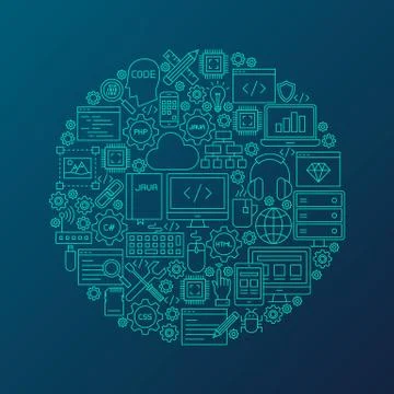 Line Programming Icons Circle Stock Illustration