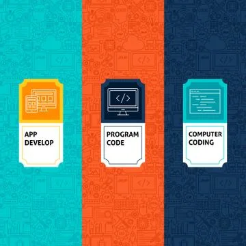 Line Programming Patterns Set 스톡 일러스트