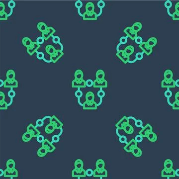 Line Project team base icon isolated seamless pattern on blue background Stock Illustration