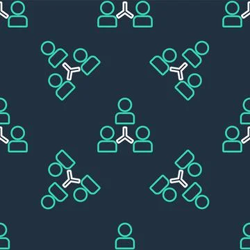 Line Project team base icon isolated seamless pattern on black background Illustrazione stock