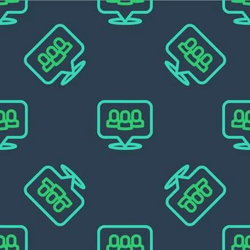 Line Project team base icon isolated seamless pattern on blue background Stock Illustration