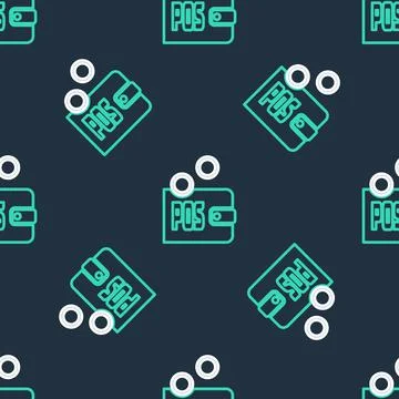 Line Proof of stake icon isolated seamless pattern on black background Illustrazione stock