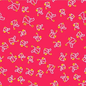 Line Prosthesis hand icon isolated seamless pattern on red background Illustrazione stock