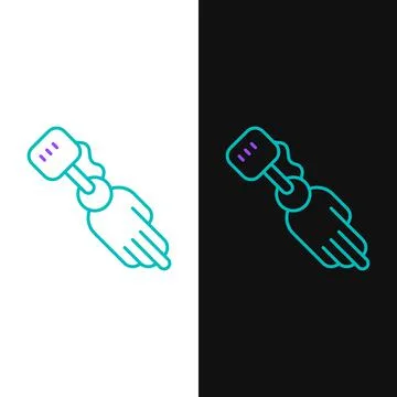Line Prosthesis hand icon isolated on white and black background. Futuristic Stockillustratie