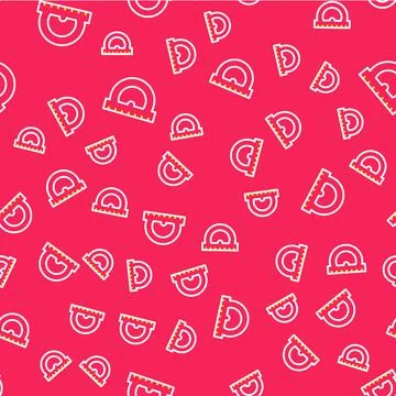 Line Protractor grid for measuring degrees icon isolated seamless pattern on red Illustrazione stock