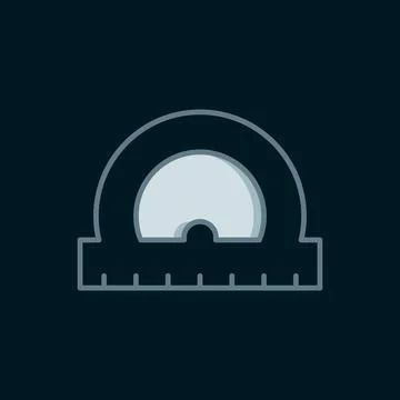 Line Protractor grid for measuring degrees icon isolated on black backgroun.. Stock Illustration