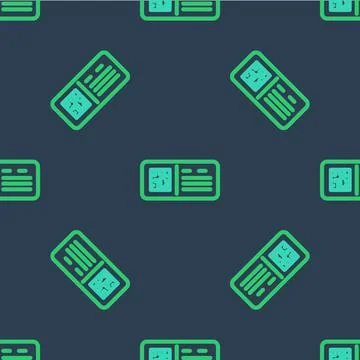 Line QR code ticket train icon isolated seamless pattern on blue background Stock Illustration