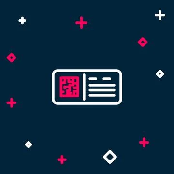 Line QR code ticket train icon isolated on blue background. Colorful outline Stock Illustration