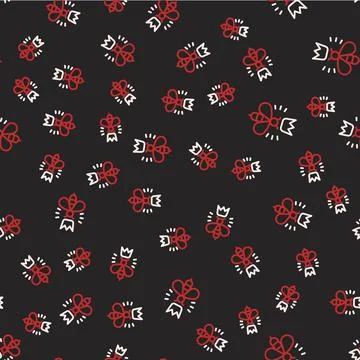 Line Queen bee icon isolated seamless pattern on black background. Sweet natural 스톡 일러스트