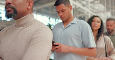 Line, queue and business diversity of people waiting at entrance for convention Stock Footage 231902150