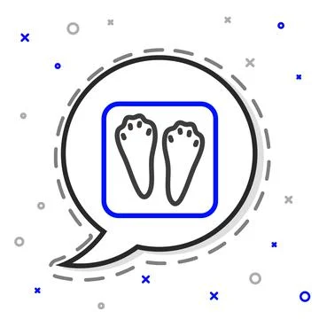 Line Rabbit and hare paw footprint icon isolated on white background. Colorful Stock Illustration