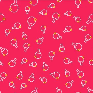 Line Racket for playing table tennis icon isolated seamless pattern on red Stock Illustration