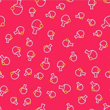 Line Racket for playing table tennis icon isolated seamless pattern on red Stock Illustration