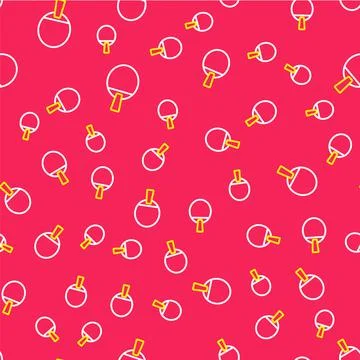 Line Racket for playing table tennis icon isolated seamless pattern on red Stock Illustration