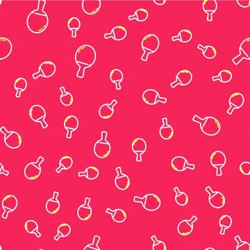 Line Racket for playing table tennis icon isolated seamless pattern on red Stock Illustration