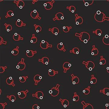 Line Racket for playing table tennis icon isolated seamless pattern on black Stock Illustration