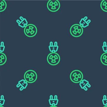 Line Radiation electrical plug icon isolated seamless pattern on blue background Illustrazione stock