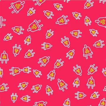 Line Radiation electrical plug icon isolated seamless pattern on red background Illustrazione stock