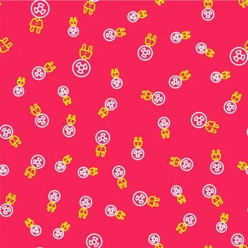 Line Radiation electrical plug icon isolated seamless pattern on red background Stock Illustration