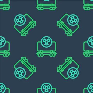 Line Radioactive cargo train wagon icon isolated seamless pattern on blue b.. Stock Illustration