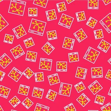 Line Railway map icon isolated seamless pattern on red background. Vector Stock Illustration