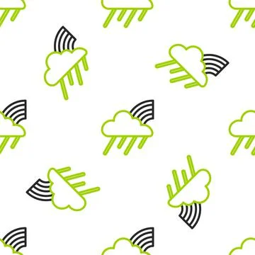 Line Rainbow with cloud and rain icon isolated seamless pattern on white Stock Illustration