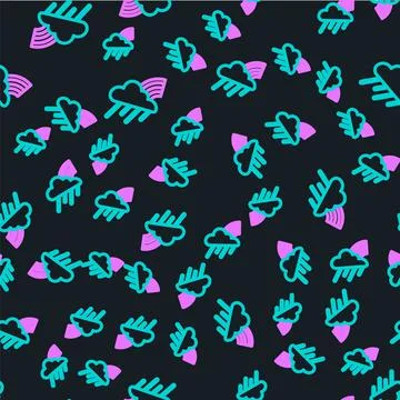 Line Rainbow with cloud and rain icon isolated seamless pattern on black Stock Illustration