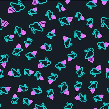 Line Rainbow with cloud and rain icon isolated seamless pattern on black Stock Illustration