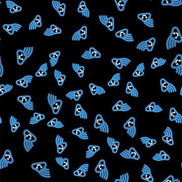 Line Rainbow with cloud icon isolated seamless pattern on black background Stock Illustration