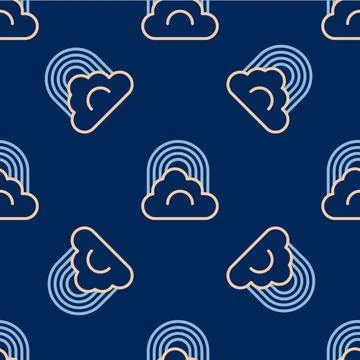 Line Rainbow with cloud icon isolated seamless pattern on blue background Stock Illustration