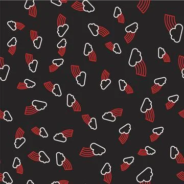 Line Rainbow with cloud icon isolated seamless pattern on black background 스톡 일러스트