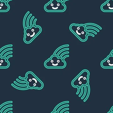 Line Rainbow with cloud icon isolated seamless pattern on black background... Stock Illustration