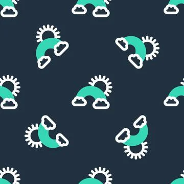 Line Rainbow with clouds and sun icon isolated seamless pattern on black Stock Illustration