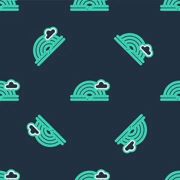 Line Rainbow with clouds icon isolated seamless pattern on black background Illustrazione stock
