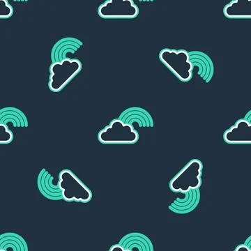 Line Rainbow with clouds icon isolated seamless pattern on black background Stock Illustration