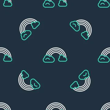 Line Rainbow with clouds icon isolated seamless pattern on black background Stock Illustration