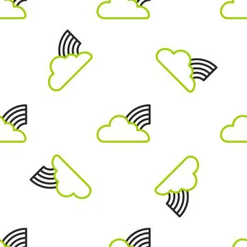 Line Rainbow with clouds icon isolated seamless pattern on white background Stock Illustration