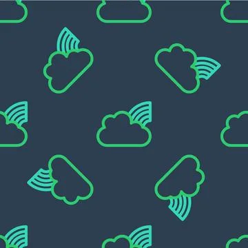 Line Rainbow with clouds icon isolated seamless pattern on blue background Illustrazione stock