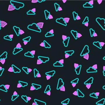 Line Rainbow with clouds icon isolated seamless pattern on black background Stock Illustration