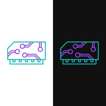 Line RAM, random access memory icon isolated on white and black background. C Stock Illustration