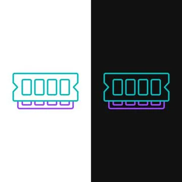 Line RAM, random access memory icon isolated on white and black background Illustrazione stock