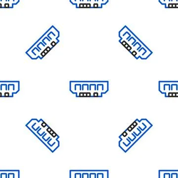 Line RAM, random access memory icon isolated seamless pattern on white back.. Illustrazione stock