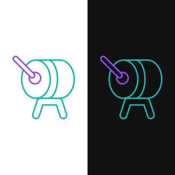 Line Ramadan drum icon isolated on white and black background. Colorful outline Stock Illustration