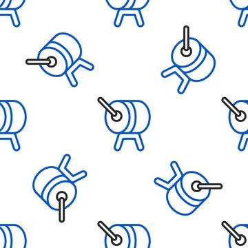 Line Ramadan drum icon isolated seamless pattern on white background. Color.. Stock Illustration