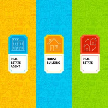 Line Real Estate Patterns Set Ilustração Stock