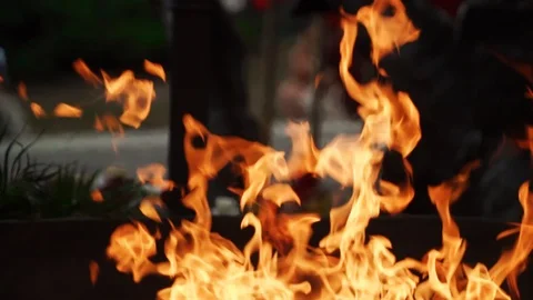 A line of real flames ignite on a black background 100fps, slow motion. Stock Footage 102772002