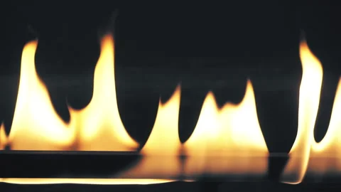 Line of real flames ignite on a black background. Real fire Stock Footage 140198807