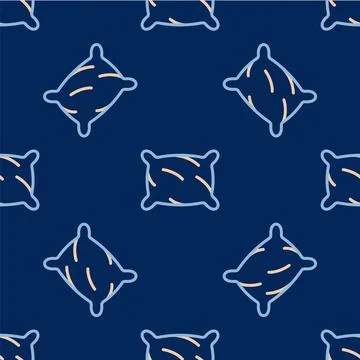 Line Rectangular pillow icon isolated seamless pattern on blue background Illustrazione stock